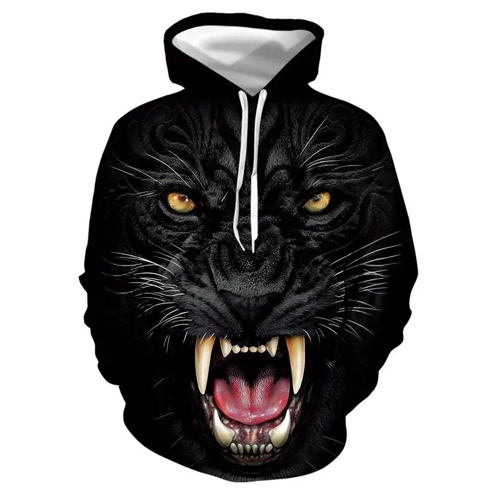 Black and White Wolf Print 3D Men's Hoodies Fashion Animal Pattern Women's Sweatshirts Leisure Essentials Pullover Jackets Coat