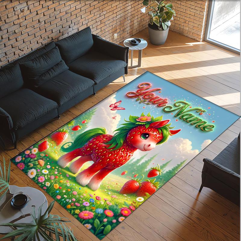 Horse Theme Crystal Velvet Floor Rug Personalized Custom Name Text Warm Carpet Home Decoration