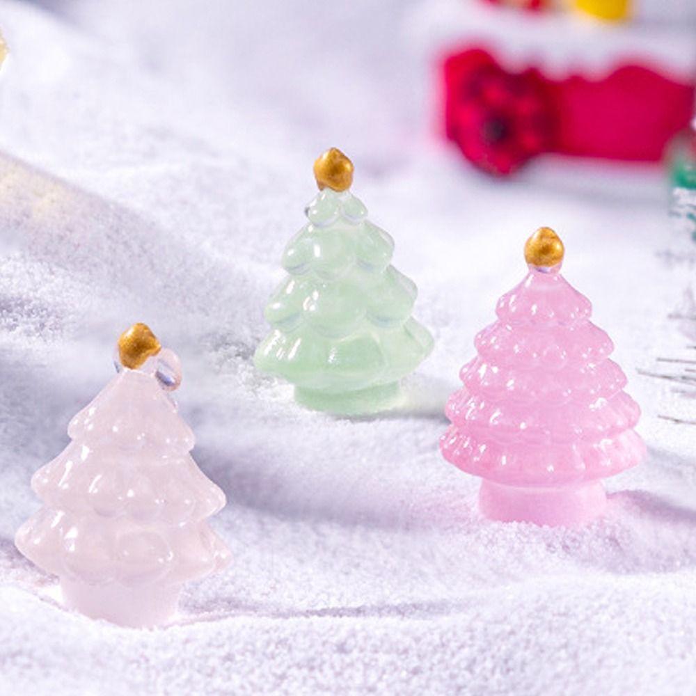 10pcs Cute Luminous Christmas Tree Figurines Merry Christmas Decoration  Car Accessories
