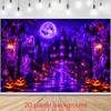 One 2D flag. Halloween-themed background fabric, a dark castle under a purple full moon with ghosts.