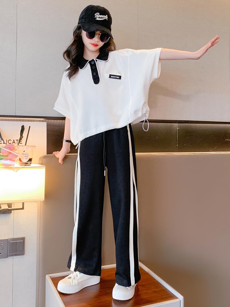 2 предмета для девочек, спортивный топ и низ с коротким рукавом для детей 120 130 140 150 160, летний топ и низ, симпатичный комплект из топа и низа [KOSIKINI] для детей