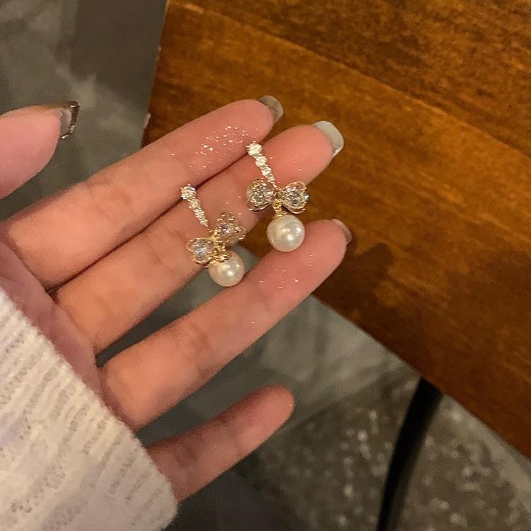 17KM Bow Drop Earrings for Women Elegant Artificial Pearls Earings Piercing Accessories Jewelry