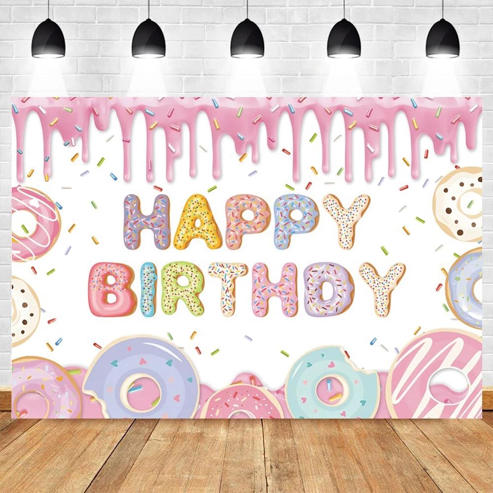 Newborn Baby First Birthday Backdrop Ice Cream Donuts Paper Cupcake Lollipop Sweet Cake Smash Baby Shower Party Photo Background