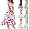 Women's Casual Fashion Print Long Dresses V-Neck Short Sleeve Dresses