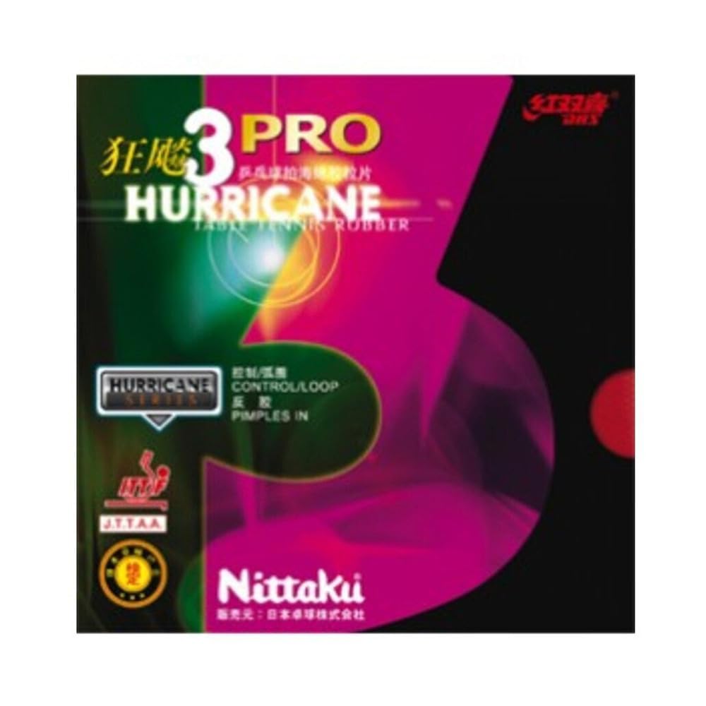 Nittaku Table Tennis Hurricane Pro Medium Thickness Rubber, 3, Inverted, Adhesive, NR-8678 (Speed), Red,