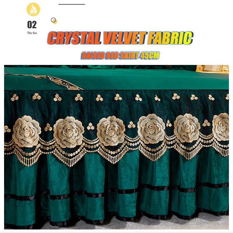 Хрустальное бархатное покрывало, плюшевые кружевные комплекты юбок для кровати, тонкое одеяло, комплект постельного белья с вышивкой и наволочками для королевы размера King Size