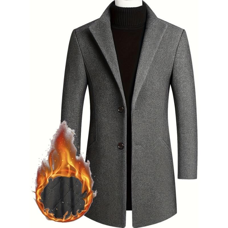 Осенне-зимнее мужское шерстяное пальто средней длины, ветровка, утолщенное мужское однотонное пальто, костюм