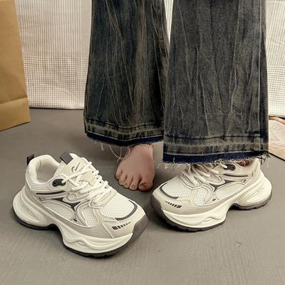 Женские кроссовки на толстой подошве, увеличивающие рост, новые повседневные универсальные кроссовки-сетка для пар, весенне-осенняя женская обувь