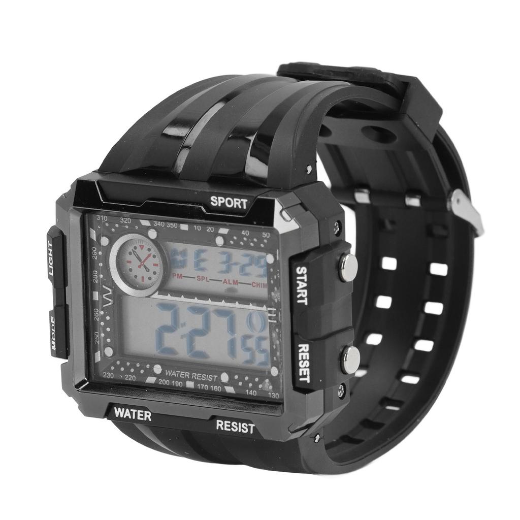 Цифровые спортивные часы Водонепроницаемые 50 м Прямоугольные часы с большим экраном и циферблатом 12/24 часа Светодиодные светящиеся наручные часы
