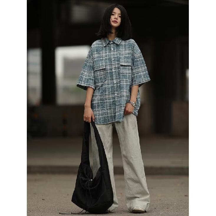 Клетчатая ретро-рубашка, мужская летняя одежда, стиль Гонконга, студенческий свободный и нишевый дизайн, забавный новый мужской топ для ношения на открытом воздухе