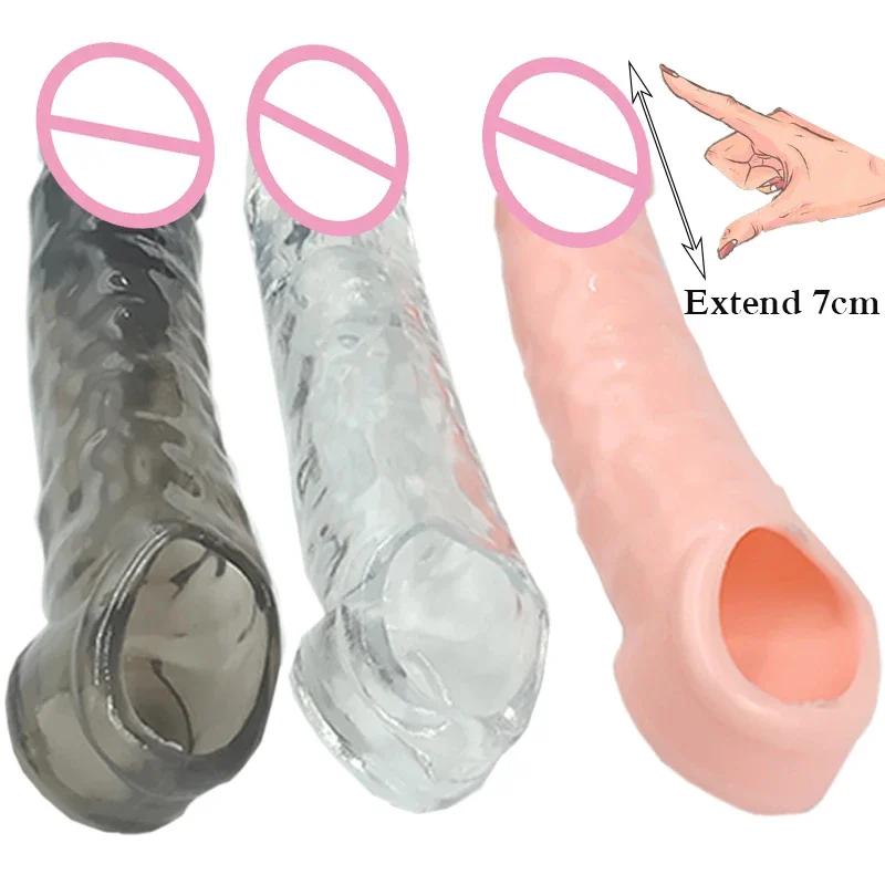 Penis Sleeve Reusable Condoms Delay Ejaculation Penis Extend 7CM Cock Rings Crystal Dick Sleeve Sex Toys For Men Intimate Goods