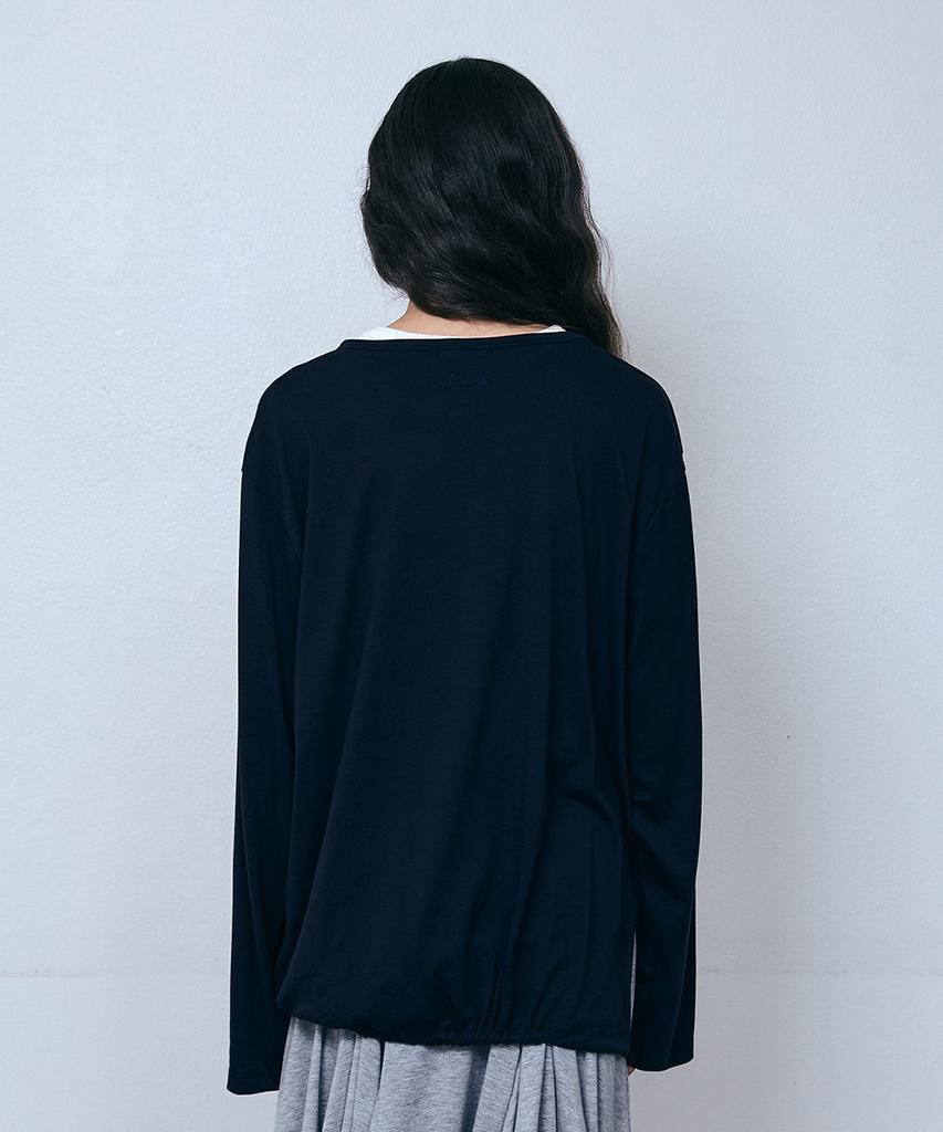 PISCESS Front Shirred Long Sleeve Top_Dark Navy
