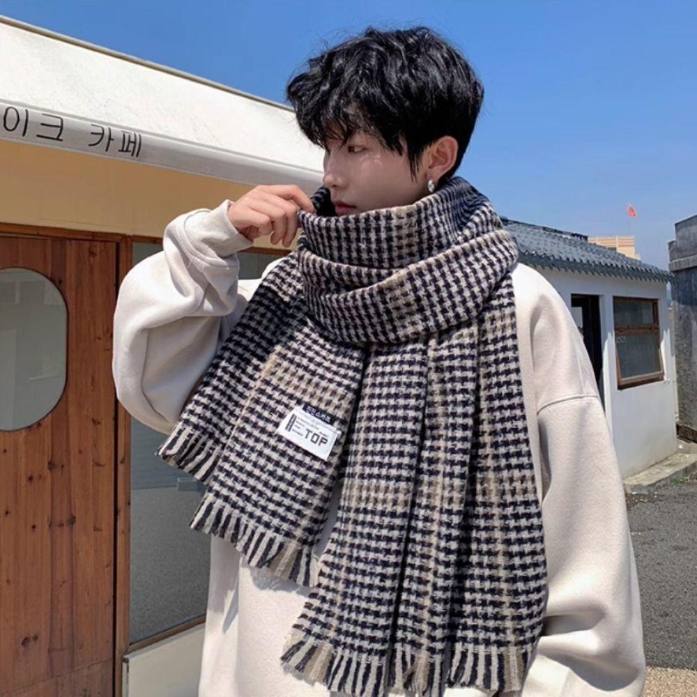 Thicken Men's Plaid Scarf Korean Checkered Scarf High Quality Winter Plaid Scarf  Males