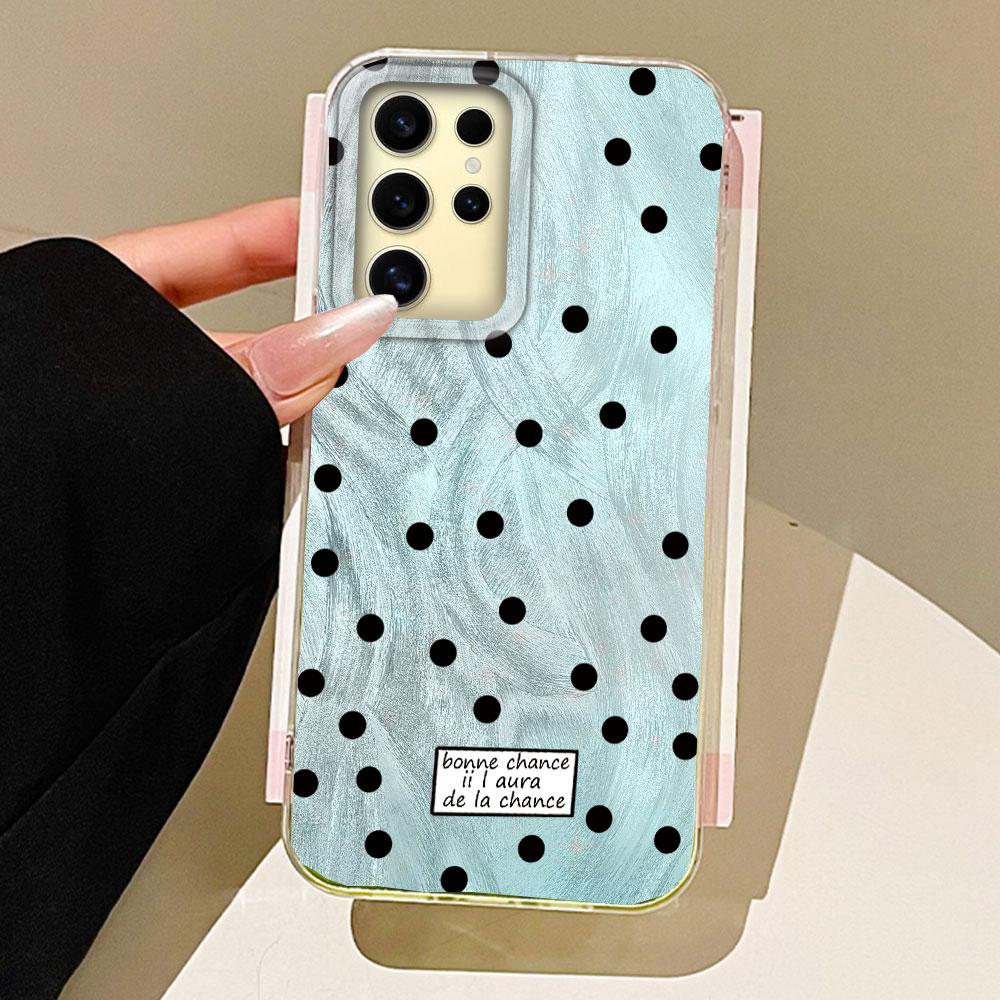 Черный чехол для телефона с текстурой перьев и круглыми точками для Samsung Galaxy S25 Edge S24 S23 S22 S21 FE Plus Ultra Женский Девичий Чехол-накладка