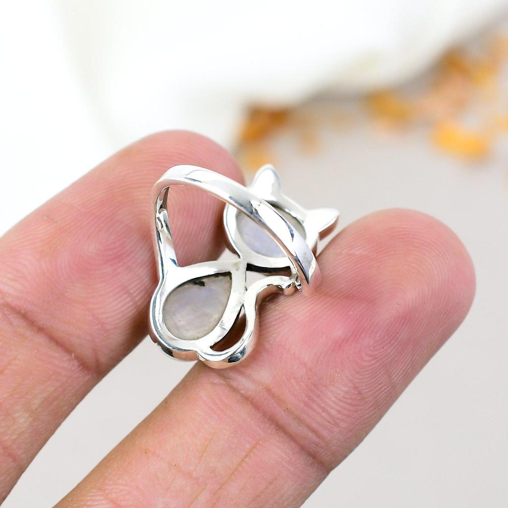 Кольцо с радужным лунным камнем из серебра 925 пробы для женщин