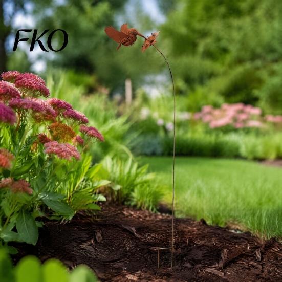 Weatherproof Metal Yard Inserts Wrought Iron Hummingbird Flower Garden Stake, Decorative Art, Rust Resistant Lawn Ornaments Anti-Rust Decor