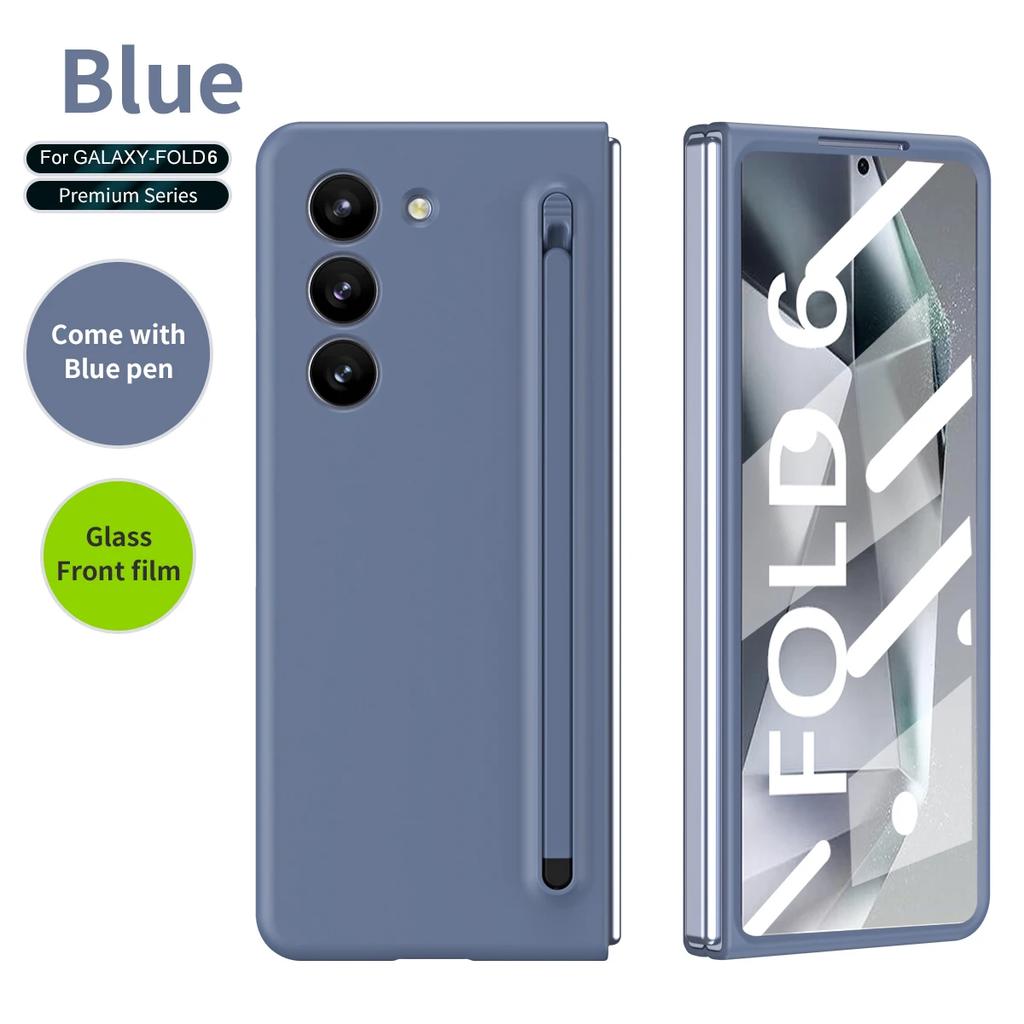 Матовый чехол с эластичным стилусом для Samsung Galaxy Z Fold 6, 5, 4, 3, дополнительная закаленная пленка, ударопрочный жесткий чехол