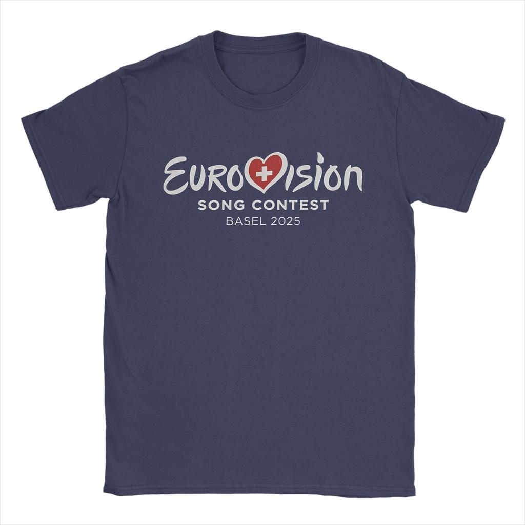 Футболка для мужчин E-Eurovisions Song Contest 2025, 100% хлопок, повседневные футболки, Швейцария, футболки с коротким рукавом, товары больших размеров