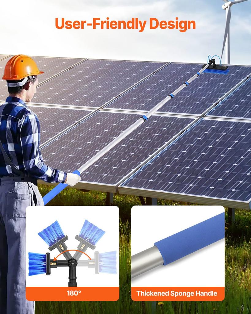 VEVOR Water Fed Pole Kit, 7.3m Solar Panel Cleaning Pole with Extendable Handle, 180 degrees Rotatable Brush Head & 20m Hose