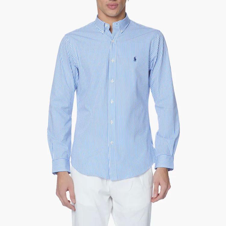 Polo Ralph Lauren Logo Вышитый Полосатый Принт Рубашка Поло Мужские Рубашки Синий 710859881-001