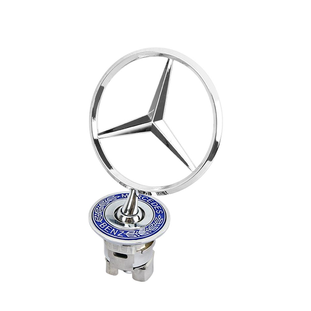 CRE1 Car Sticker Standard 44mm 3D Metal Blue Chrome Star Bonnet Hood Emblem Badge Polished Bright Chrome Surface For Mercedes Benz W2
