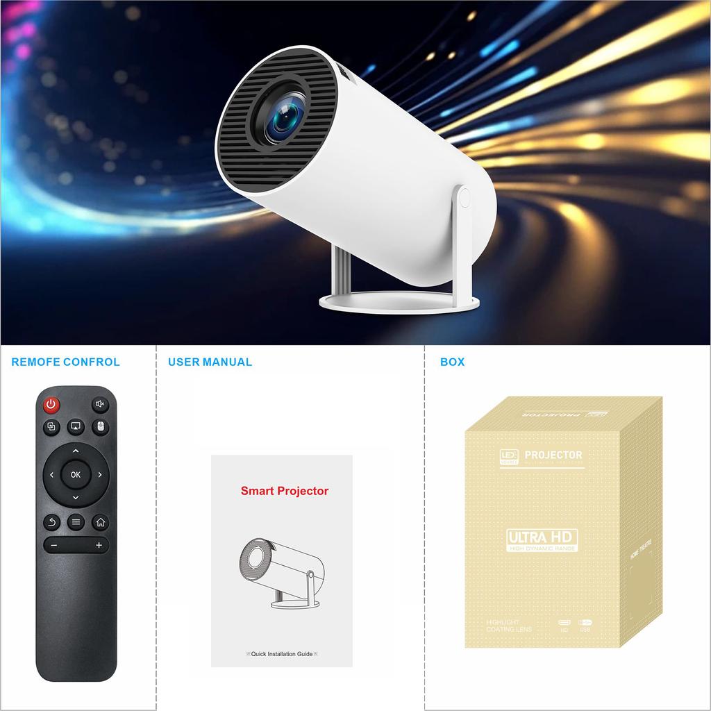 Мини-проектор HY300PRO для общежития, разрешение 1280*720P, встроенная система Android 11,0, автоматическое трапецеидальное искажение