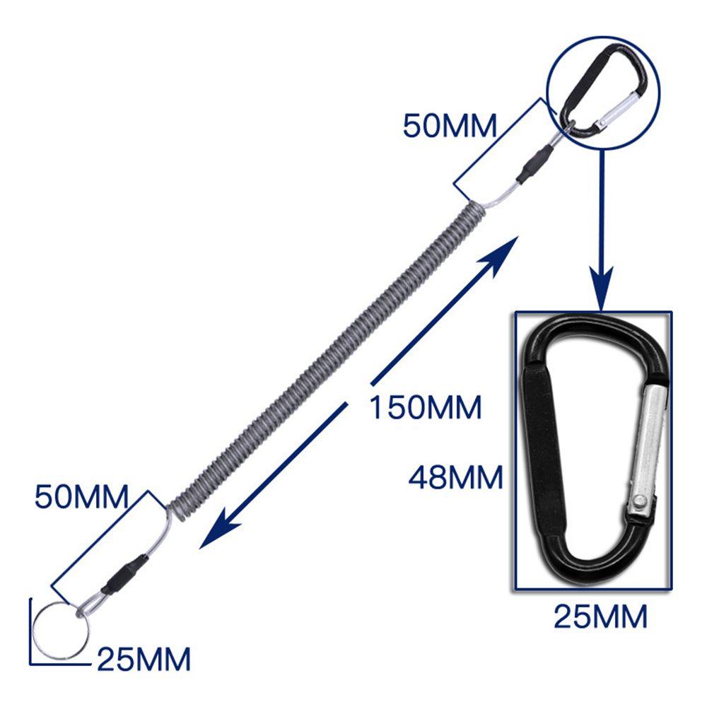 Outdoor Elastic Climbing Steel Wire Anti-lost Spring Rope Carabiner Lanyard Fishing String