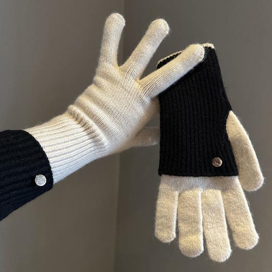 Складные вязаные перчатки двойной длины, теплые перчатки с сенсорным экраном, эластичные перчатки на запястье с цветовыми блоками, длинные перчатки для женщин и мужчин для набора текста и повседневных дел