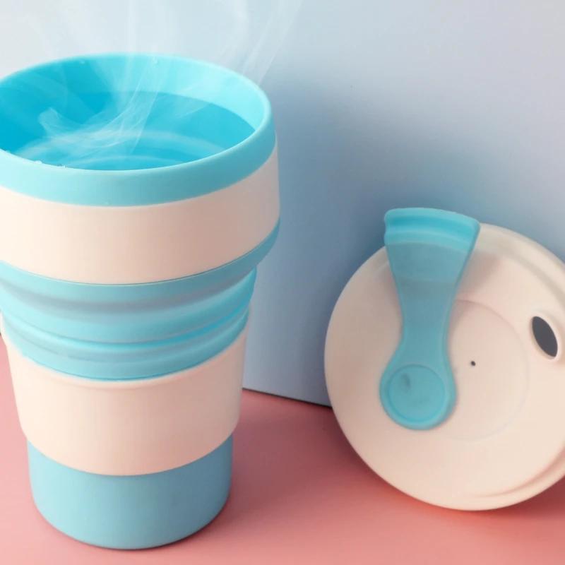 Reusable Silicone Collapsible Mug with Lid for Camping 350ml Portable Travel Folding Coffee Mug Collapsible Cup  Silicone Cup