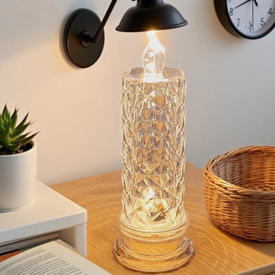 LED Candle Lights Romantic Rose Shadow Flameless LED Candles Battery Operated Pillar Lamp for Valentines Wedding Decorations Home