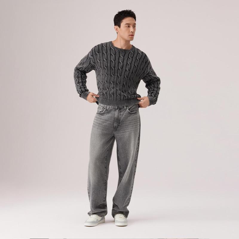 Levis 3D Твистед Флауэр Удобный Приятный к коже Простой Однотонный Универсальный Ленивый Стиль Вязаный Свитер Унисекс Свитер 0058W-0002