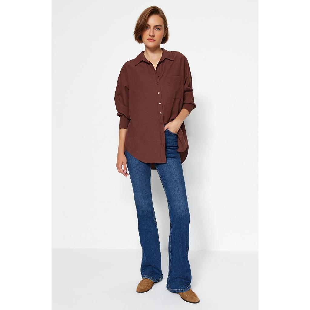 Белая рубашка-бойфренд с одним карманом/широкая хлопковая рубашка Twoaw20go0115