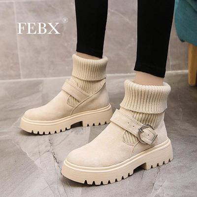 Женские ботильоны из флока в стиле пэчворк, короткий плюш, слипоны на платформе, ремешок с пряжкой, женские ботинки, удобная повседневная женская зимняя обувь