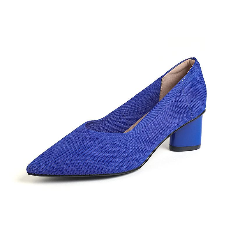Мода 2025 Острый носок Средний каблук Дышащие Удобные Вязаные туфли Женские Неглубокий вырез Массивный каблук Мода Zapatos De Mujer Туфли-лодочки