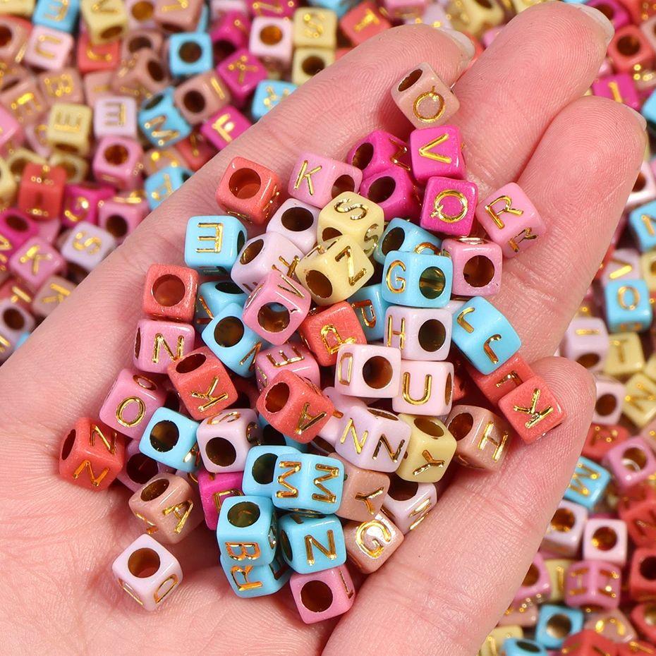100pcs/Lot 6mm Mix Color Square Alphabet Letter Beads DIY Bracelets Necklace Big Hole Acrylic Beads for Jewelry Making Supplies
