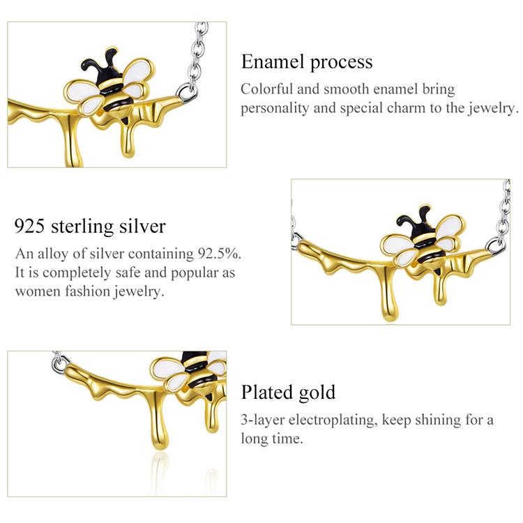 BAMOER, стерлинговое серебро 925 пробы, эмаль, шмель и сладкий мед, блестящее ожерелье и серьги-гвоздики для женщин, модный комплект ювелирных изделий