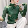 Осенне-зимняя сетчатая футболка с длинным рукавом, женские футболки, новая маленькая рубашка с пальто, с полувысоким воротником, базовый топ