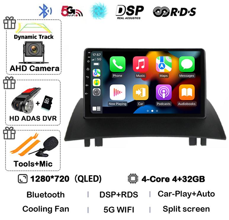Android 14 Carplay Auto Для Renault Megane 2 2002 2003 2004 2005 2006 2007 2008 2009 Мультимедийный Автомагнитола Плеер WIFI+4G Стерео
