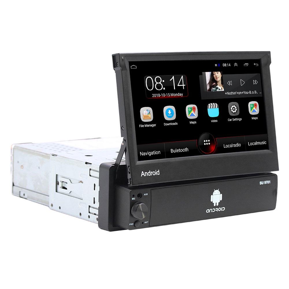 Hikity Android 8.1 Автомобильный радиоприемник Выдвижной GPS Wi-Fi Авторадио 1 Din 7 дюймов Сенсорный экран Автомобильный мультимедийный MP5-плеер Поддержка камеры