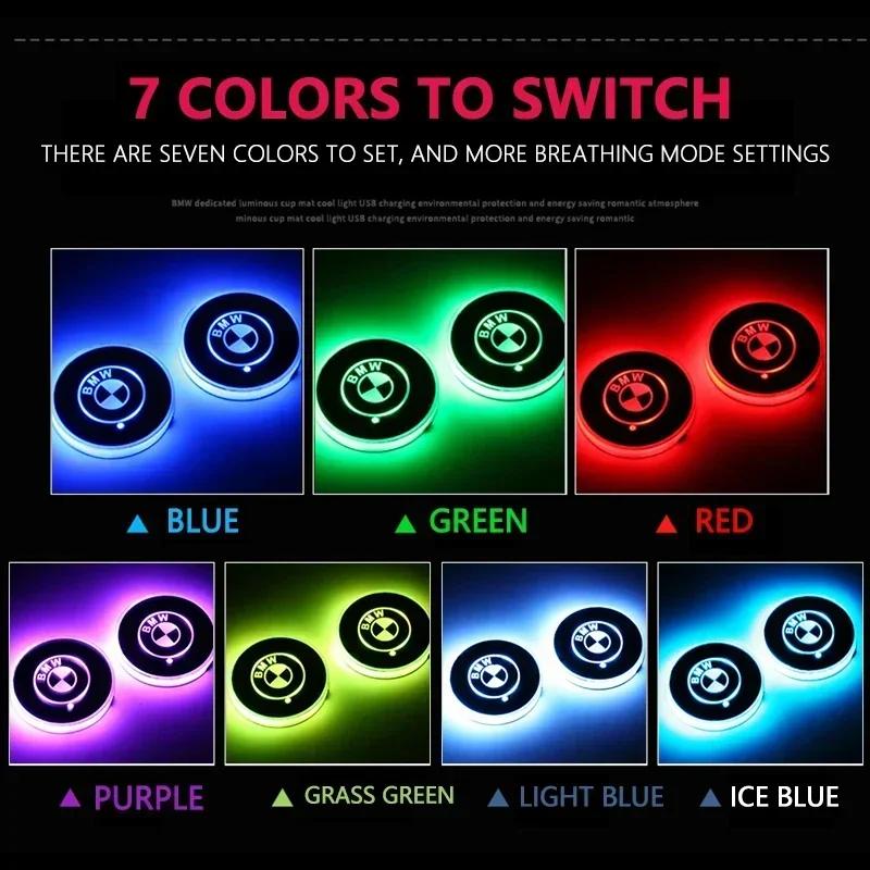 1pc Car Luminous Light Anti Slip Water coaster Mat pad For BMW M E39 E36 E60 E90 E3A4 E46 F30 F10 F20 X5 E53 E34 X1 car styling