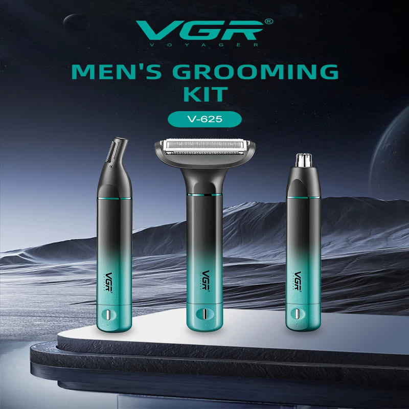 VGR V-625 Моющаяся перезаряжаемая электрическая бритва с рейтингом IPX5 Длительное время работы от аккумулятора Многофункциональное устройство 3-в-1 для удаления волос из носа и бороды, а также триммер для ресниц