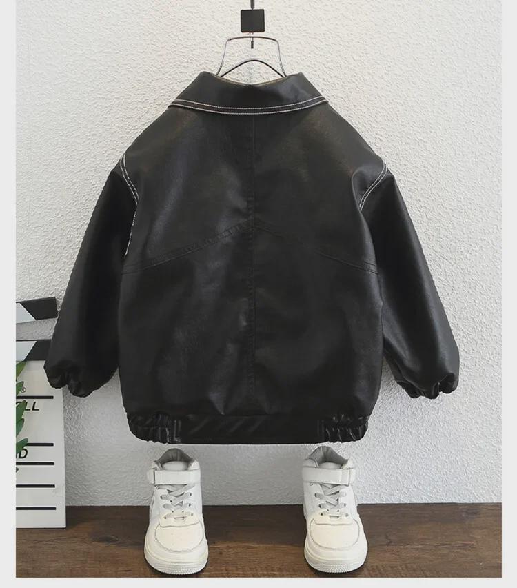 Kids' Stitch Leather Jacket - 2023 Korean Style Spring/Autumn Trendy Boys' Cool Jacket
