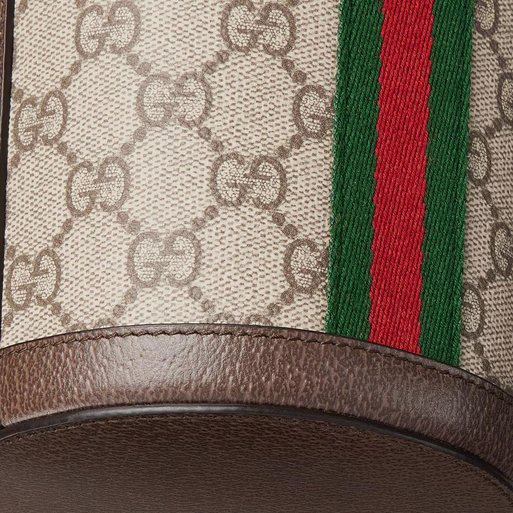 GUCCI Ophidia Canvas With Leather Bucket Bag, One Shoulder Handbag Mini Womens Beige Dark Brown