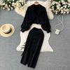 Autumn And Winter Knitted Retro Coil Button Cardigan Sweater Jacket + Split Hip Half-Body Skirt Two-Piece Set