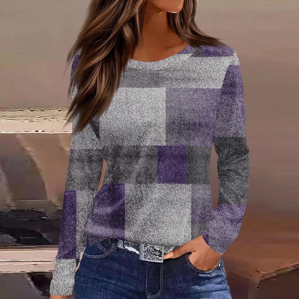 Женская мода повседневный топ с круглым вырезом и длинными рукавами и цветочным принтом