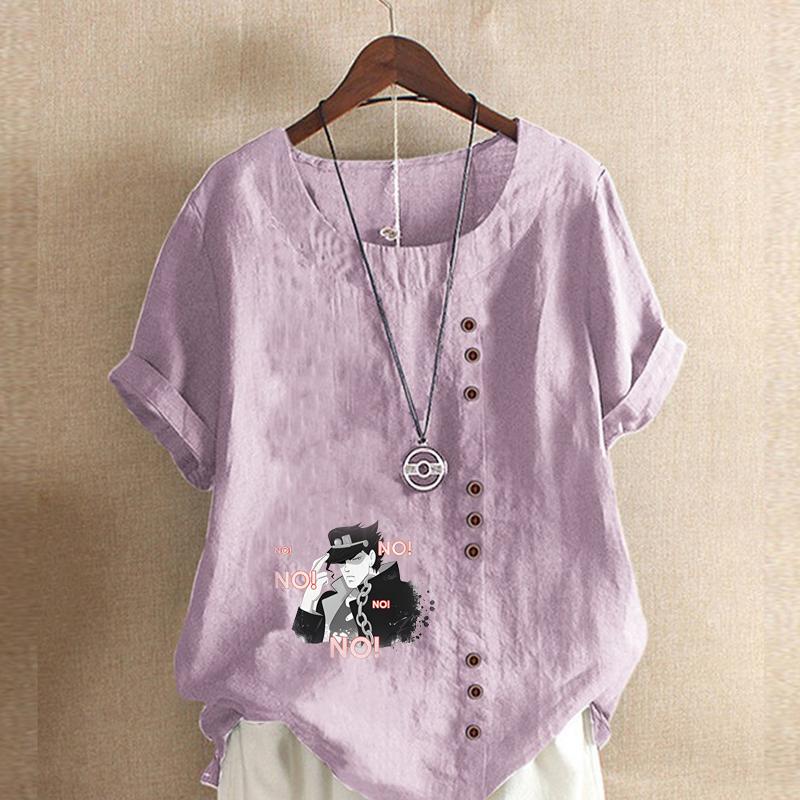 Женская модная футболка с круглым вырезом и коротким рукавом, повседневная хлопковая льняная рубашка с рисунком, свободная, крутая мужская летняя блузка с принтом, топы