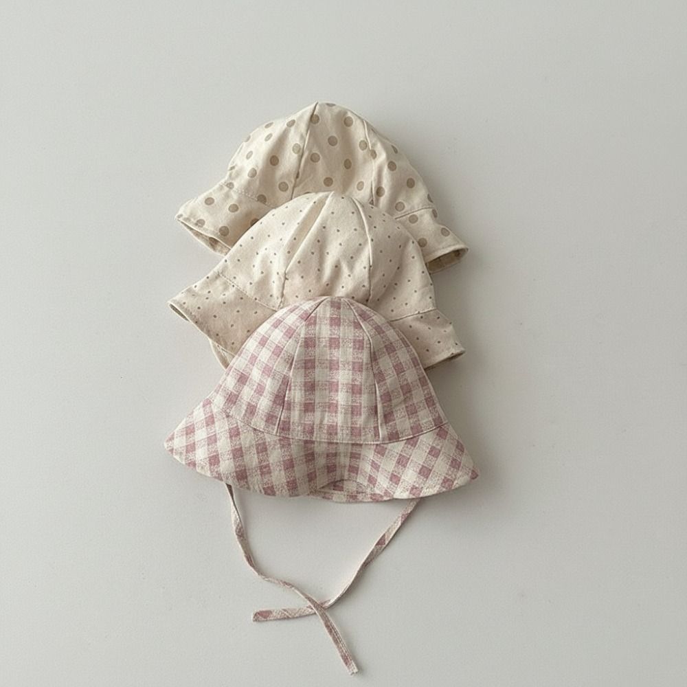 Korean Style Baby Fisherman Cap Plaid/Stripe/Dot Print Kids Wide Brim Hat for Kids Boy Girl