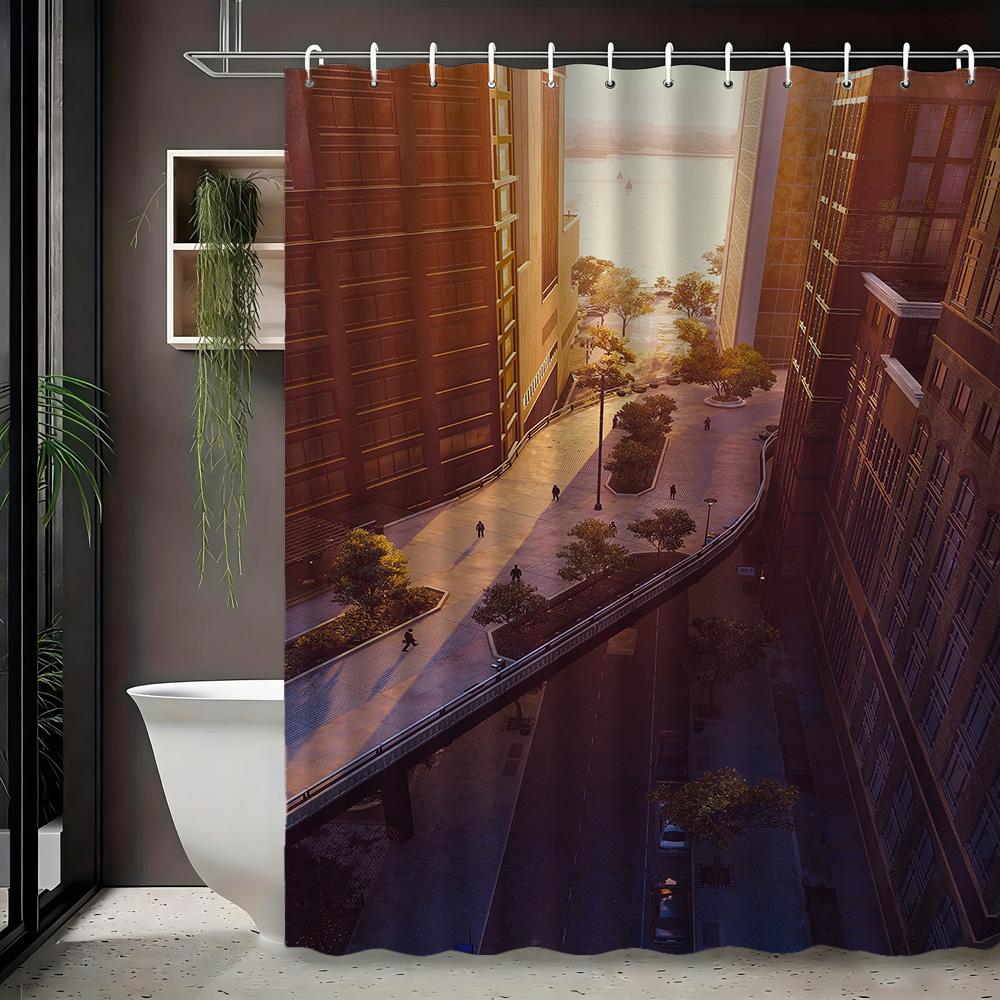 Spider-Man Urban Cityscape Waterproof Shower Curtain For Superhero Bathroom Decor