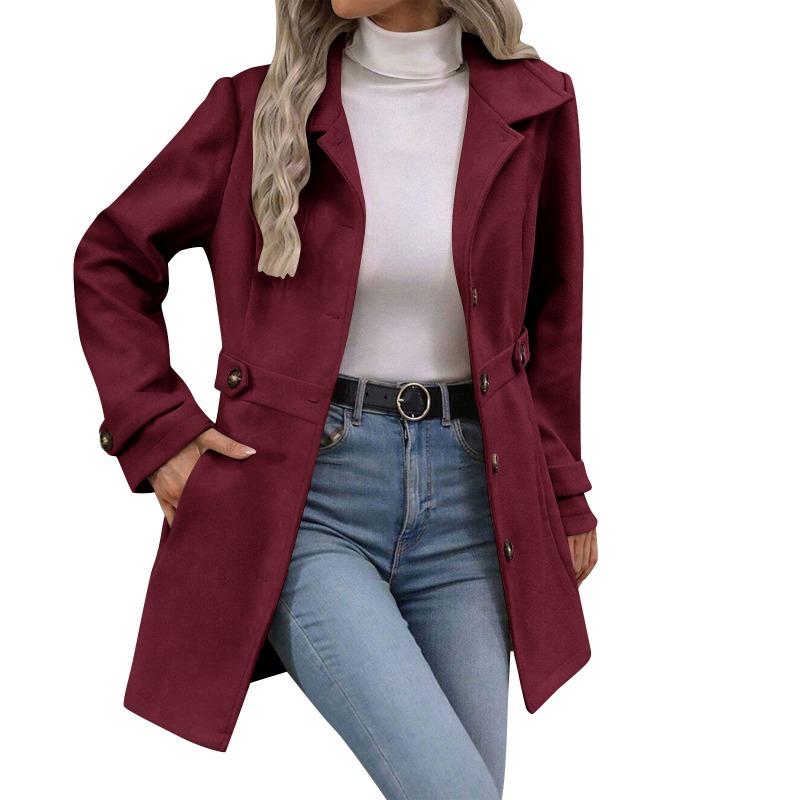 Women S Slim Fit Solid Color Single Breasted Lapel Coat