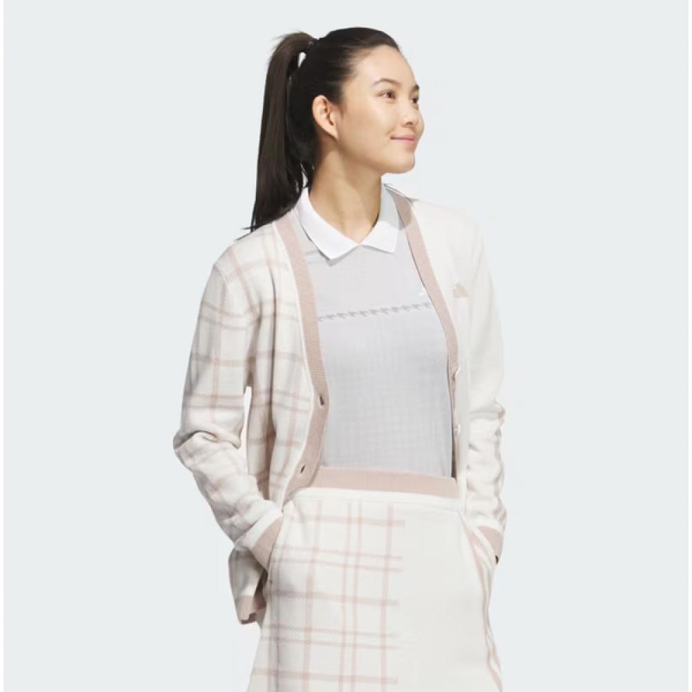 Adidas Golf 24fw Женский S Сезонный вязаный кардиган Pulley faShion 3S Клетчатый кардиган iS4753 Бежевый
